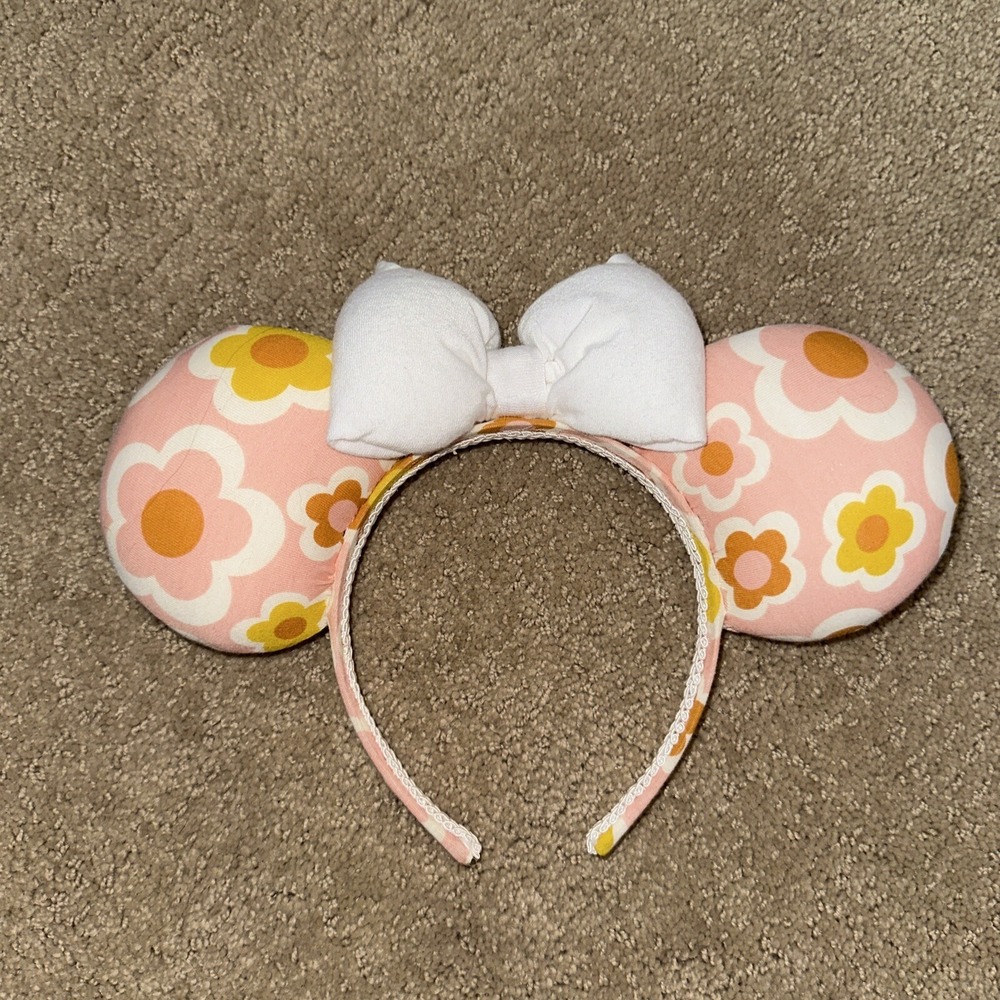 Handmade Minnie Ears! Super Cute Retro 70s Style‎ Pink & Yellow Flower Ears. New